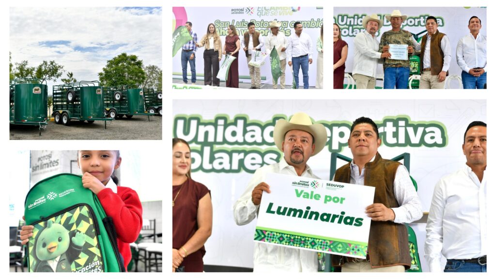 El Gobernador Ricardo Gallardo lleva nueva unidad deportiva, alumbrado led, apoyos escolares y ganaderos a Ahualulco