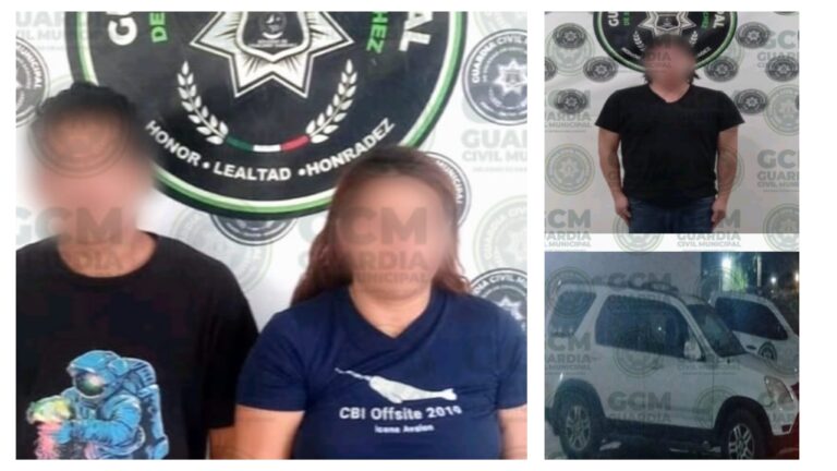 Por diversos delitos, dos hombres y una mujer son asegurados por oficiales de la GCM