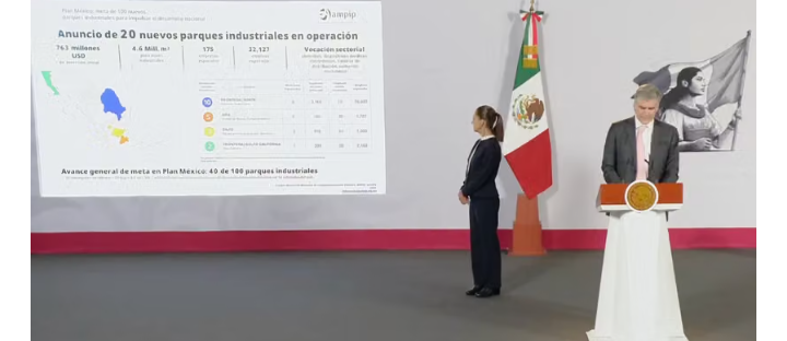 Gobierno de Sheinbaum anuncia desarrollo de 20 parques industriales con inversión de alrededor de 700 mdd